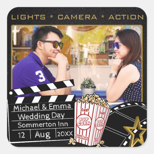 映画パーソナライズされたのスター枠 スクエアシール (正面)