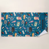 映画パーソナライズされたナイトフィルムポップコーンパターン ビーチタオル (正面)