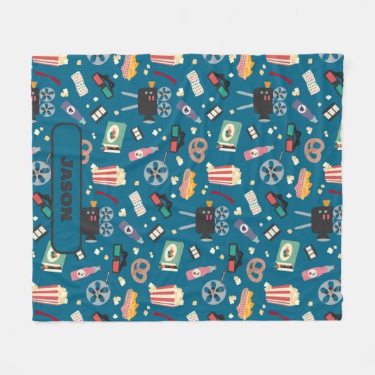 映画パーソナライズされたナイトフィルムポップコーンパターン フリースブランケット (正面(横))