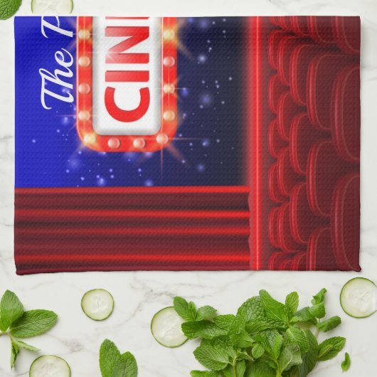 映画パーソナライズされた劇場シネマファミリールーム キッチンタオル (折り畳み)