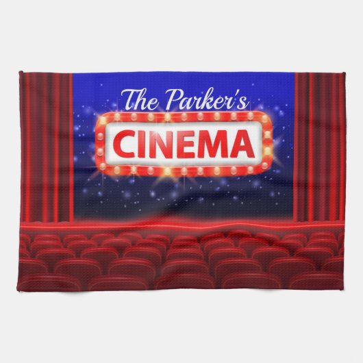 映画パーソナライズされた劇場シネマファミリールーム キッチンタオル (横)