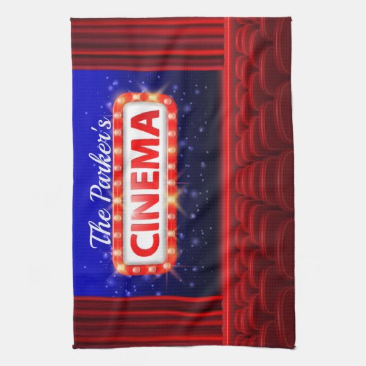 映画パーソナライズされた劇場シネマファミリールーム キッチンタオル (縦)