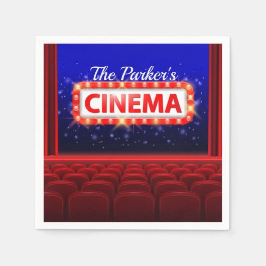 映画パーソナライズされた劇場シネマファミリールーム スタンダードカクテルナプキン (正面)