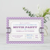 映画パーティーの誕生会の入場のチケットの紫色 招待状 (スタンド正面)