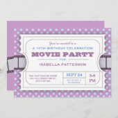 映画パーティーの誕生会の入場のチケットの紫色 招待状 (正面/裏面)