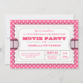 映画パーティーの誕生会の入場のチケット|のピンク 招待状 (正面)