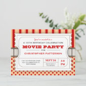 映画パーティーの誕生会の入場のチケット|の赤 招待状 (スタンド正面)
