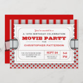 映画パーティーの誕生会の入場のチケット|の赤 招待状 (正面/裏面)