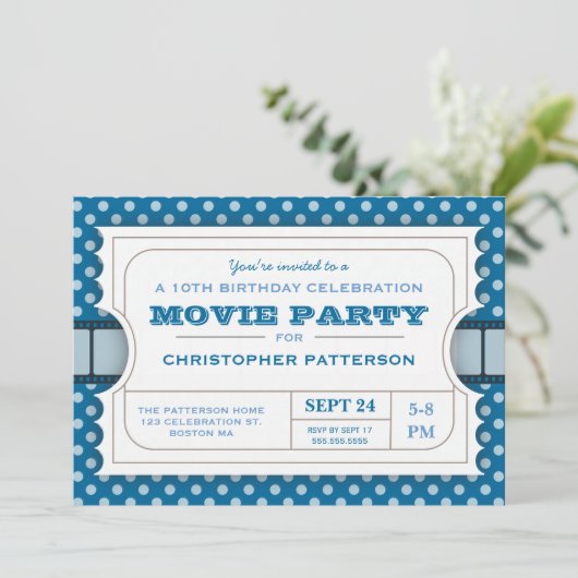 映画パーティーの誕生会の入場のチケット|の青 招待状 (スタンド正面)