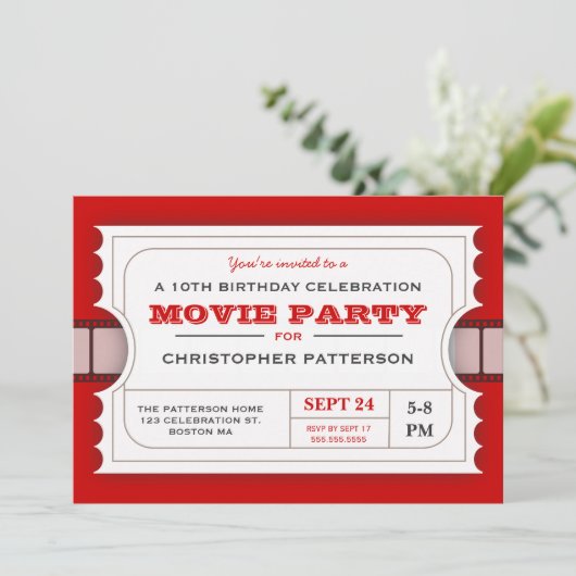 映画パーティーの誕生会の入場のチケット 招待状 (スタンド正面)