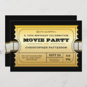 映画パーティーの誕生会の入場の金ゴールドのチケット 招待状 (正面/裏面)