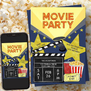 映画パーティーポップコーンクラッパーボード誕生日 招待状