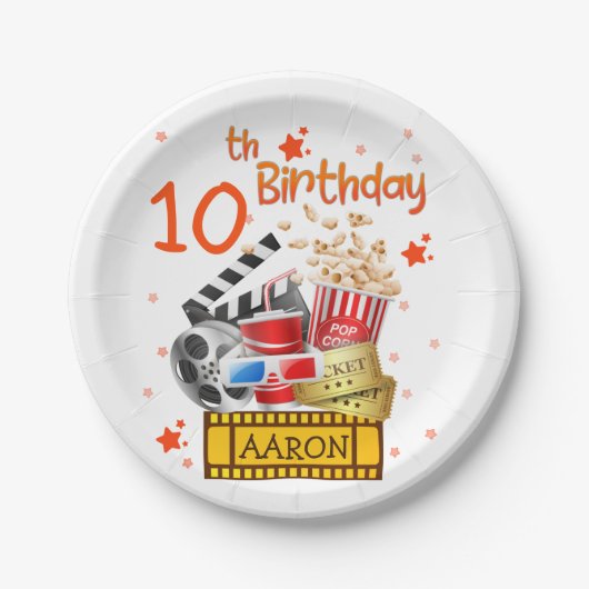 映画パーティー映画館誕生日マッチング  ペーパープレート (正面)