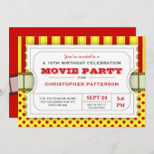 映画パーティー誕生日パーティーの入場チケット|赤 招待状 (正面/裏面)