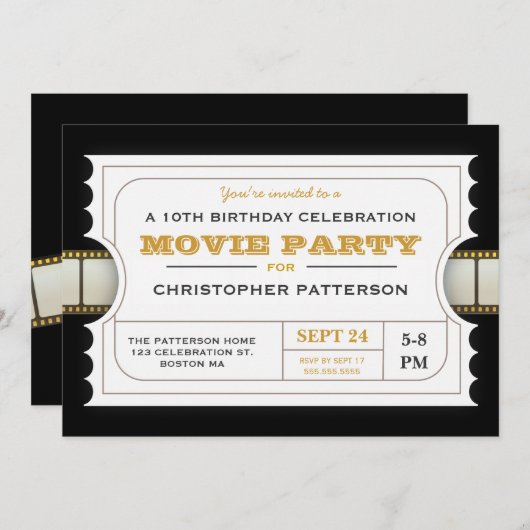 映画パーティー誕生日パーティー入場料チケット 招待状 (正面/裏面)