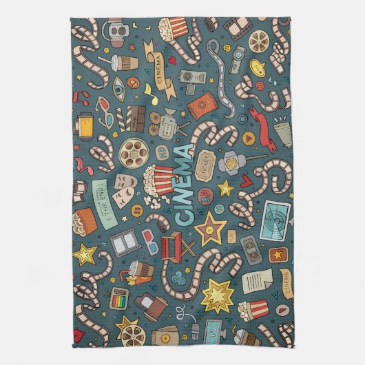 映画ファンの映画館の劇場のデザイン キッチンタオル (縦)