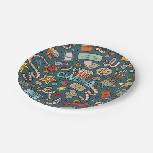 映画ファンの映画館の劇場のデザイン ペーパープレート (アングル)