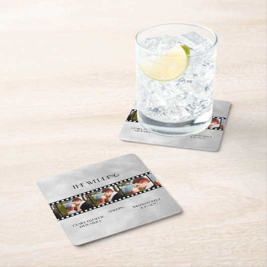 映画フィルムストリップフォトコラージュ結婚ズ スクエアペーパーコースター (インサイチュ)