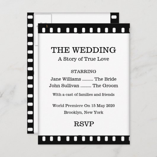 映画フィルム付きウェディングRSVPはがきテーマ インビテーションポストカード (正面/裏面)