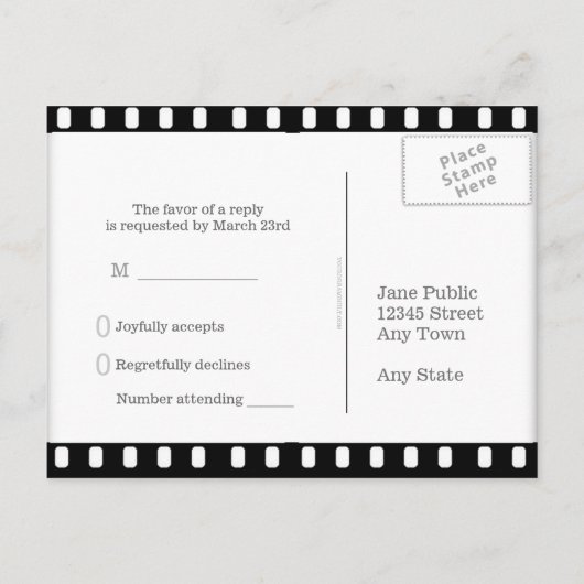 映画フィルム付きウェディングRSVPはがきテーマ インビテーションポストカード (裏面)