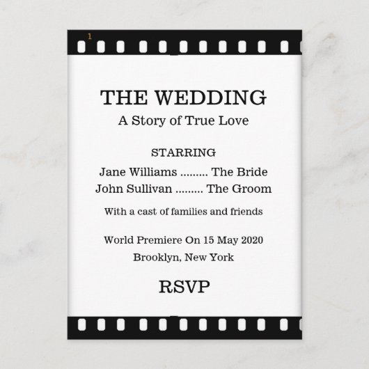 映画フィルム付きウェディングRSVPはがきテーマ インビテーションポストカード (正面)