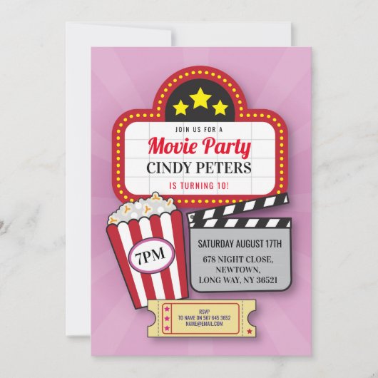 映画フィルム夜誕生会年齢の映画館 招待状 (正面)