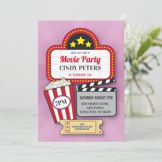 映画フィルム夜誕生会年齢の映画館 招待状 (スタンド正面)