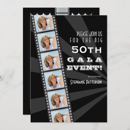 映画プリミアの有名人の第50誕生日の写真のお祭り 招待状 (正面/裏面)