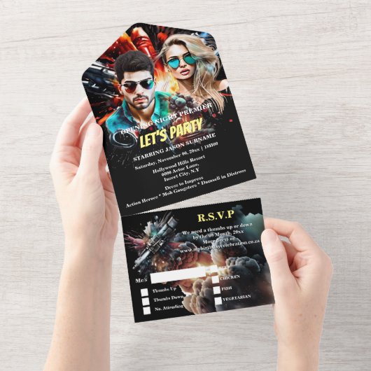映画ポスターアクションドラマ大人誕生日パーティー オールインワン招待状 (貼ってはがせる)