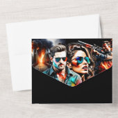 映画ポスターテーマ結婚のアクションヒーローズスリラー オールインワン招待状 (裏面)