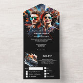 映画ポスターテーマ結婚のアクションヒーローズスリラー オールインワン招待状 (内側)