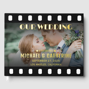 映画ポスターフィルムストリップ黒と白結婚の ゲストブック