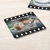 映画ポスターフィルムストリップ黒と白結婚の スクエアペーパーコースター (アングル)