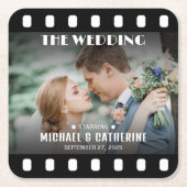 映画ポスターフィルムストリップ黒と白結婚の スクエアペーパーコースター (正面)