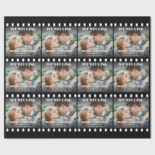 映画ポスターフィルムストリップ黒と白結婚の ラッピングペーパー (フラット)