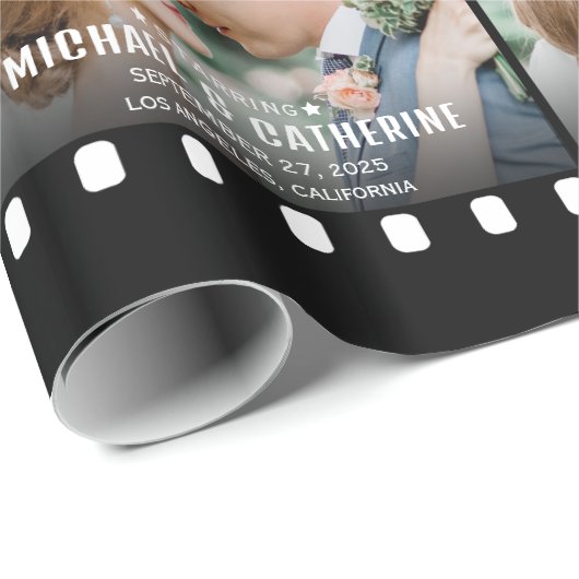 映画ポスターフィルムストリップ黒と白結婚の ラッピングペーパー (ロールコーナー)