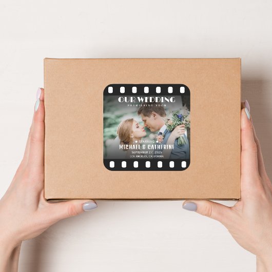 映画ポスターフィルムリール結婚式の日付を保存 スクエアシール