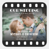 映画ポスターフィルムリール結婚式の日付を保存 スクエアシール (正面)