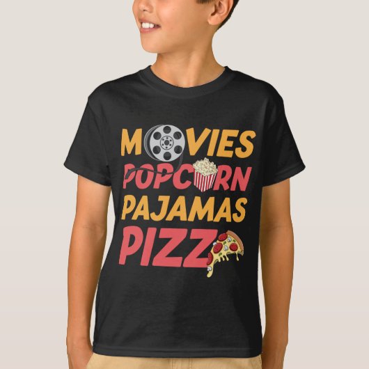 映画ポップコーンパジャマスピザおもしろい Tシャツ (正面)