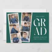 映画モダンストリップグリーン6写真卒業パーティー 招待状 (正面)