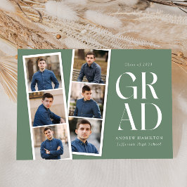 映画モダンストリップセージ緑6写真卒業 案内状