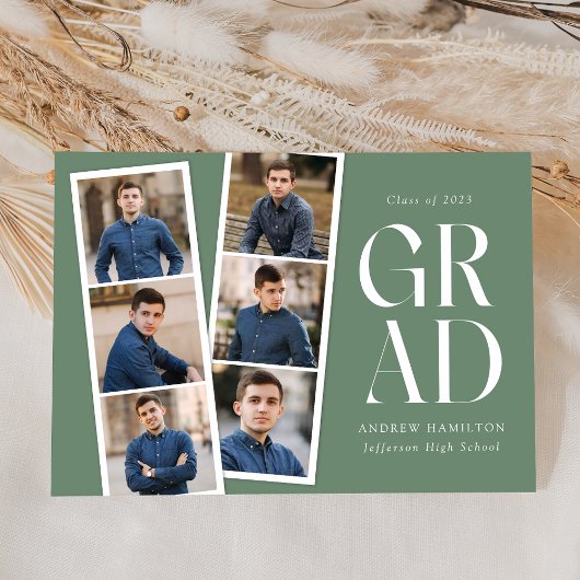 映画モダンストリップセージ緑6写真卒業 案内状