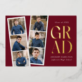 映画モダンストリップブルゴーニュ6写真卒業パーティー 箔招待状 (正面)