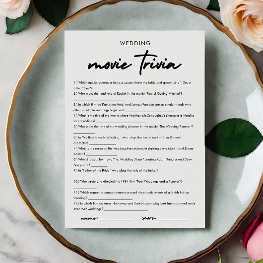 映画モダントリビアブライダルシャワーゲームカード 招待状