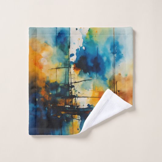 映画モダン的抽象芸術 |"青とオレンジ バスタオルセット (ウォッシュタオル)