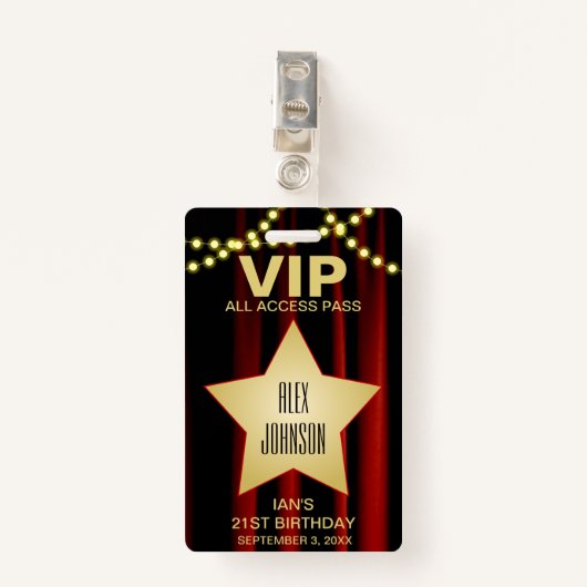 映画ライトズ金ゴールドスターハリウッドVIPパス バッジ (正面クリップ)