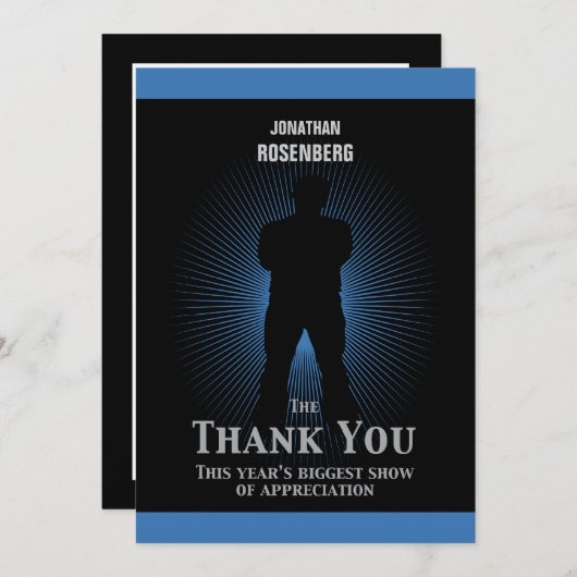 映画俳優のバー（ユダヤ教の）バル・ミツバーは黒い濃紺感謝していしています サンキューカード (正面/裏面)