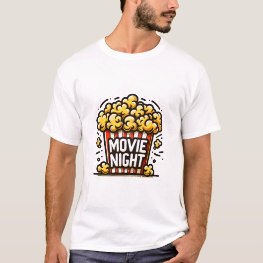 映画夜の喜び 遊び心のあるポップコーン Tシャツ (正面)