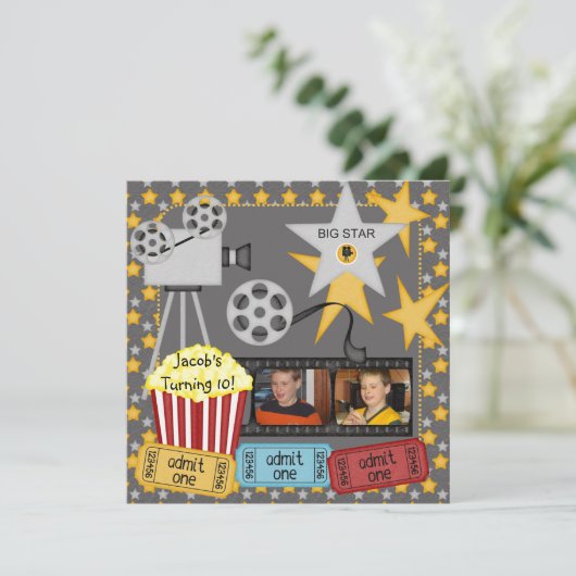 映画夜カスタムな写真の誕生日の招待状 招待状 (スタンド正面)