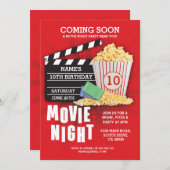 映画夜フィルムの映画館の誕生会の赤い招待 招待状 (正面/裏面)